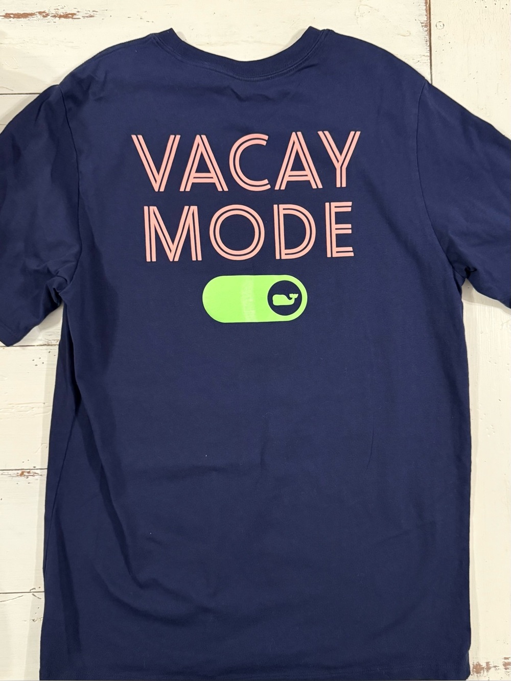Vineyard Vines Boys Navy Tee with Pink and Lime Graphic - Vacay Mode- Size XL